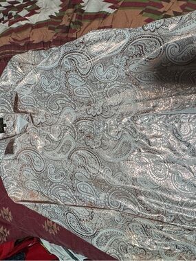 Diba Men's Paisley Metallic Silver and Brown Dress Shirt
